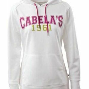 Cabelas White / Mountain Rose Hoodie Pursuit Logo Water Resistant MSRP $50